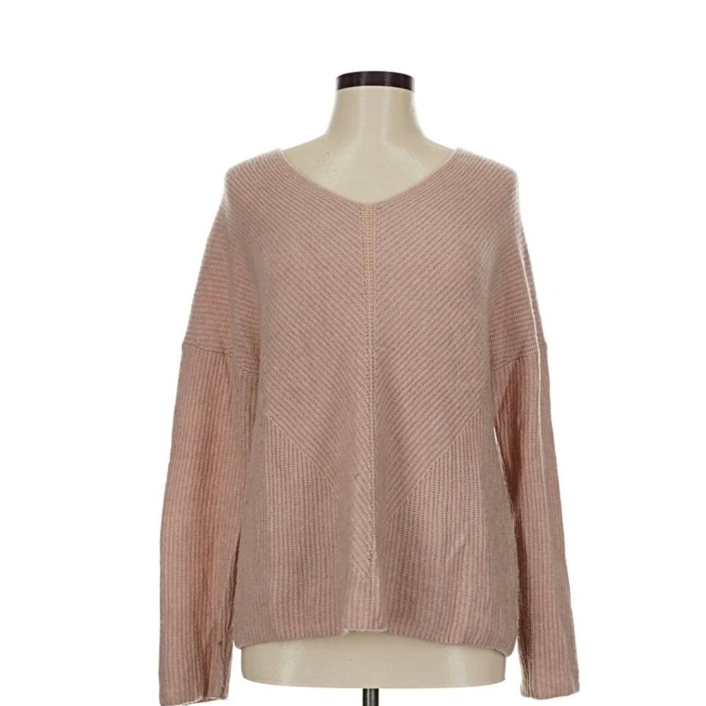 Sanctuary Womens Blush Pink Ribbed Chevron V-Neck Pullover Sweater Size M